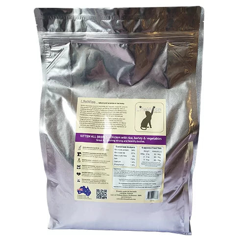 LifeWise Pet Cat Food - Kittens - Chicken with rice & vegetables 9 KG back Label