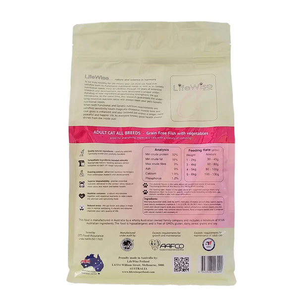 LifeWise Pet Cat Food - Fish with vegetables (gf) 2.5 KG Back label