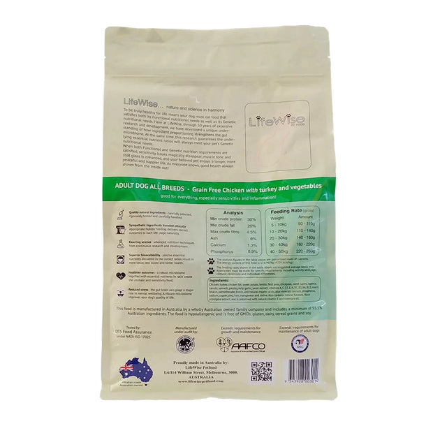 LifeWise Pet Food - Adult Dog - Chicken with turkey and vegetables (gf) back label