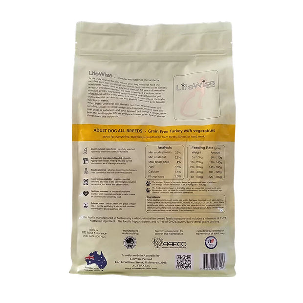 LifeWise Pet Food - Adult Dog - Turkey and vegetables (gf) back label